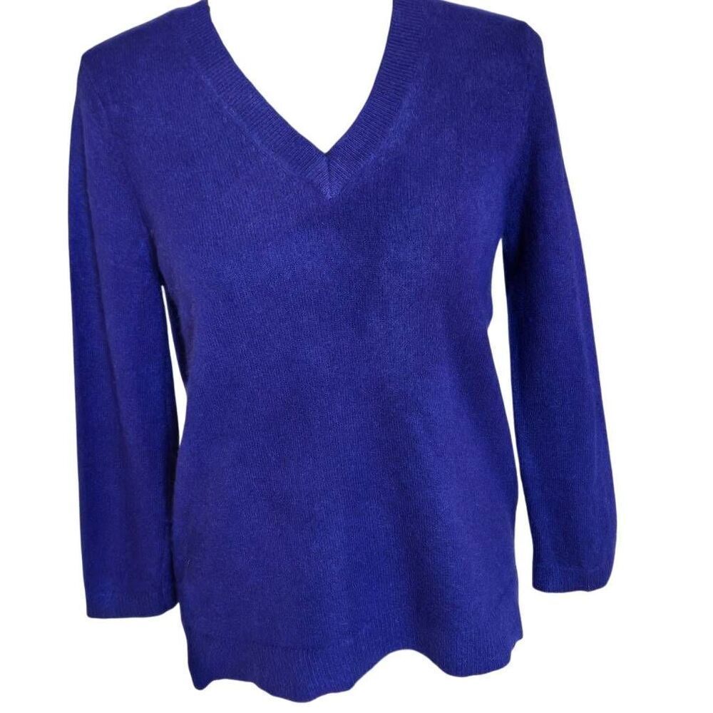 Belle France Womens 100% Cashmere V-Neck Pullover Sweater Royal Blue Medium
